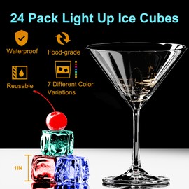 Maylai 24PCS Waterproof LED Light Up Ice Cubes for Drinks That Change Colors Flashing Glow in The Dark for Bar Club Drinking Party Wine Wedding Swimming Pool Decoration