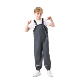 Kids Waterproof Rain Pants Dirty Proof Suspender Trousers for Boys and Girls Grey XL Approx 122cm Height