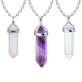 LIUJZZJ Set of 3 Obelisk Gemstone Necklace Pendant Genuine Crystal Necklace Rose Quartz Purple White Pink, Crystal stone, Quartz