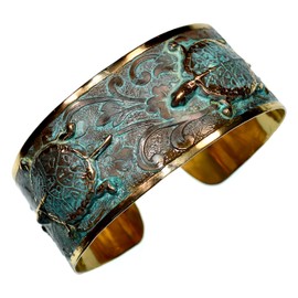 Elaine Coyne Verdigris Patina Brass Classic Box Turtle Cuff Bracelet