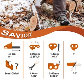 Savior 3Pack 16 Inch Semi Chisel Chainsaw Chain, .325" mini Pitch, .043 Gauge, 64 Drive Links for Husqvarna 540iXP, T540iXP, T540XP, T535iXP, T542iXP