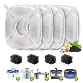 Cat Water Fountain Filter, Compatible with Veken 95 oz/2.8 L Pet Cat Fountain Replacement Filter and Pre-Filter Sponge (4+4 Pack)