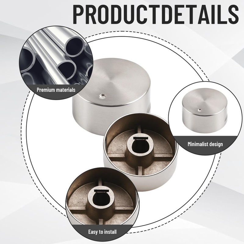 6 Silver Cooker Knobs, Universal Gas Hob Knobs for Ovens