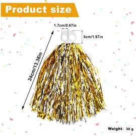 60Pcs Cheerleading Pom Poms Bulk, Metallic Foil Flower Ribbons Cheerleader Pompoms with Plastic Finger Ring for Adults Kids Girls Team Spirit Sports Dance Cheering (Silver+Gold)