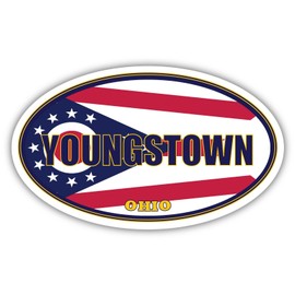 3 Pack 2x3 inches | Youngstown City Ohio State Flag | OH Flag Mahoning County Oval State Colors Construction Toolbox, Hardhat, Lunchbox, Helmet, Mechanic, Luggage