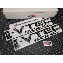 I-VTEC Decals Fat Blinds (2-Pack) Racing Engine Stickers 12" fits Honda Civic Si Type R RSX Select DOHC SOHC or Turbo and Color: (SOHC, Gloss Black)