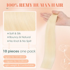 Benehair Invisible Tape in Hair Extensions Human Hair 10 Pieces Remy Straight #60 Platinum Blonde Real Hair Extension Tapes 10 Inches (10 g)