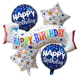 Elaliyi Happy Birthday Balloons Birthday Decoration Set Colorful Happy Birthday Balloons 5Pcs Happy Birthday Foil Balloons Star and Circle Mylar Foil Balloons Party Supplies