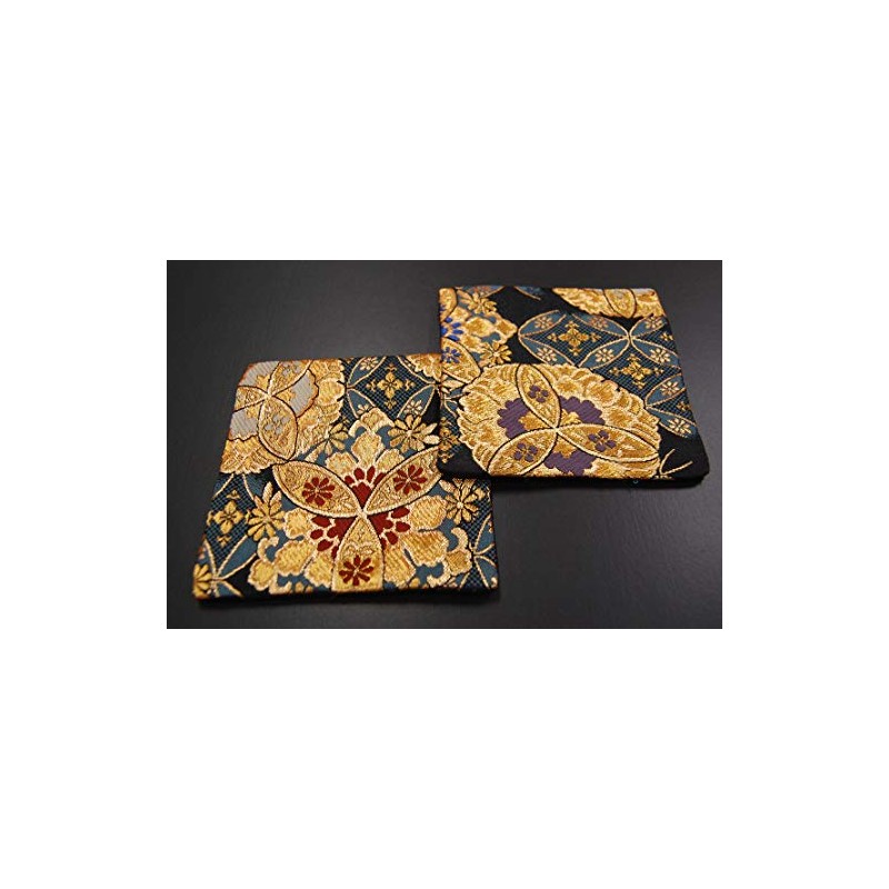 Japanese Style Brocade Woven Kimono Coasters, Set of 2 (Genei,