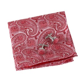 Epoint Pink Patterned Men Pocket-Square Silk Hankies Cufflinks Set EEF1B04C Pink,Dark Red