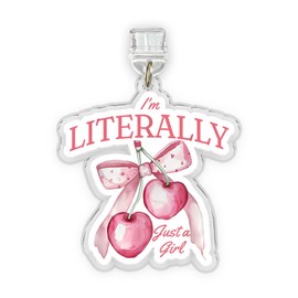 I'm Literally Just A Girl Kindle Charms, Dust Plug Charm, Accessories Kindle 1.5 Inches Pink Cherry Bow Gift Girly Aesthetic Lightning/Type C Acrylic Material Accessories for E-Reader Anti-Dust Plugs