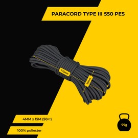 EdcX 4 mm Polyester Paracord 550 (15, 30 and 50 m) – 4 mm Type III, Tear-Resistant Parachute Cord for Survival Made of 100% Polyester with 7 Wires | Solid Colours (Carbonic, 15 m)