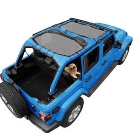 Coverspec JL Top Sun Shade Roof Compatible with Jeep Wrangler 2 or 4 Door 2018 to 2023 Sunshade Sunroof Blocks UV Wind Noise Gray Mesh for Front and Rear 2 pcs