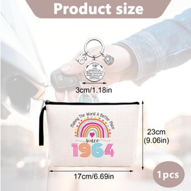 2PCS 60th Gifts for Women of Make Up Bag 60th Birthday Gift Bag for Women with 60th Birthday Metal Keychain Funny 60th Birthday Gifts for Women Rainbow Make Up Bag Inspirational Keyring Gifts