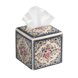 YPPAHHHH Square Tissue Box Cover Vintage Flowers Ethnic Pattern Cube Tissue Box Cover Pu Leather Tissue Box Holder for Office Kitchen Car Bathroom Facial Paper Organizer Dispenser Cover