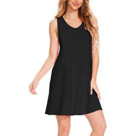 GYS Bamboo Viscose Sleepwear for Women Sleeveless Nightgowns Soft Tank Sleep Shirts Ladies Pajama Night Dress, Black, X-Large