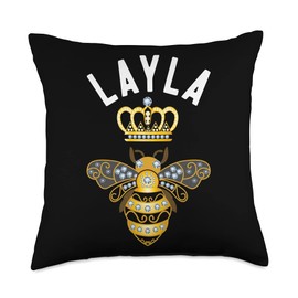Layla Name Layla Birthday Gifts Queen Crown Bee Layla Throw Pillow