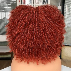 PORSMEER Curly Afro Wig Women's Full Fluffy Hair Kinky Curly Bob Ginger Wig Volume with Fringe for Black Women Natural Synthetic Hair Wig 14 Inches Auburn Red