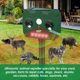 JahyElec 4 Pack Solar Animal Repellent Ultrasonic Animal Repeller Outdoor with Strobe Light & Motion Sensor,Solar Deterrent Devices for Deer Cat Raccoon Squirrel Skunk Rabbit Repellent for Yard Garden
