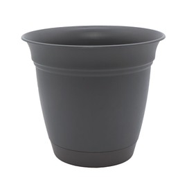 The HC Companies Eclipse Round Planter with Saucer - Outdoor & Indoor Plant Pot with Drainage Holes - Lightweight, UV-Resistant Plastic Pots for Plants, Flowers & Herbs (6" Warm Gray, Pack of 1)