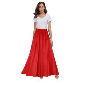 Sinono Womens Chiffon Retro Maxi Skirt Vintage Ankle-Length Skirts (Large, Red)