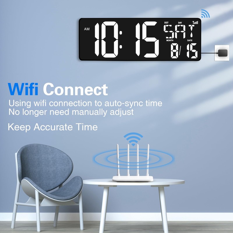XREXS 16.5 in Large Display Wall Clock with Temperature/Date/Week, LED