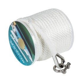 100 ft x 3/8 inch Anchor Rope, Braided Anchor Line Premium Solid Braid MFP Boat Rope with Stainless Steel Thimble & Shackle, Marine Rope, Boat Accessories-White