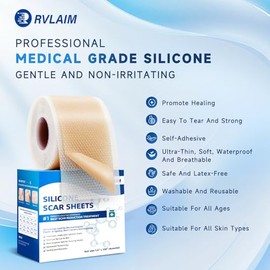 Rvlaim Láminas de silicona para cicatrices, cinta de silicona para cicatrices (rollo de 3 m de 1,6" x 120"), láminas de silicona para cicatrices quirúrgicas, eliminación de queloides y estrías.