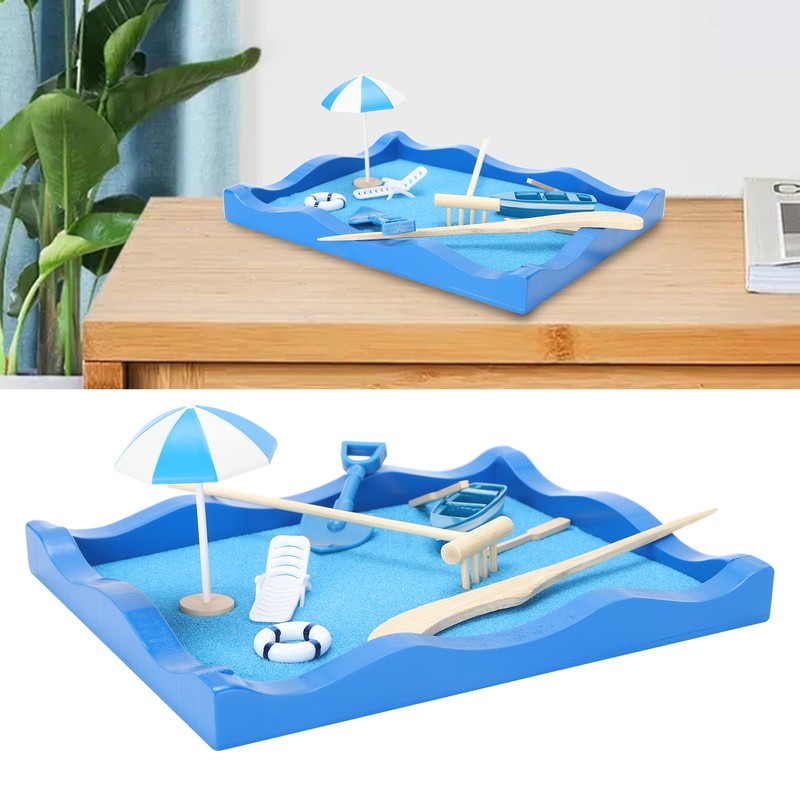 Mini Meditation Zen Garden Wooden Sand Table Decor Kit with