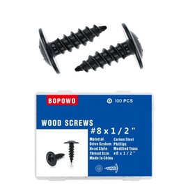 Bopowo(100pcs) #8×1/2" Black Truss Head Wood Screws Quick Metal Self Tapping Screws