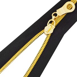 Mandala Crafts - Cremalleras metálicas para tapicería en tono dorado negro con tirones #5-10 yardas de largo continuo de nailon con cierre en el rollo para coser