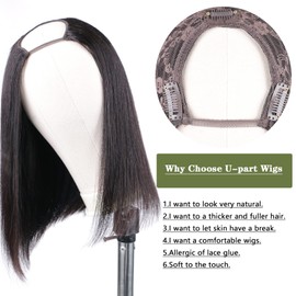 DaiMer U Part Human Hair Wigs Straight Bob Wig 130% Density Glueless None Lace Realiatic Wigs for Black Women Brazilian Remy Hair Short Bob Wigs Natural Colour Clip in U Part 10 Inches