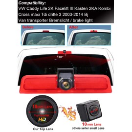 1280 x 720 Pixels 1000TV Lines Car Top Mount Brake Light Camera Brake Light Rear View Camera Waterproof for Caddy Life 2K Facelift 3 Box 2KA Estate Cross Maxi Tdi Third 3 2003-2014Bj