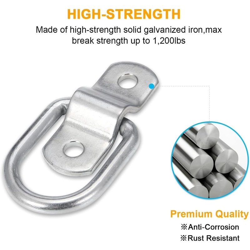 D Rings Tie Down Anchors, Heavy Duty 1/4” Trailer Tie