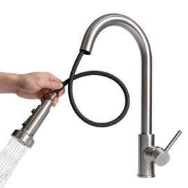 VANCOCO Kitchen Faucet with Pull Down Sprayer, 3-Function Stainless Steel Brushed Nickel Kitchen Sink Faucet, Commercial Modern Single Handle High Arc Kitchen Faucet with Sprayer for Home, RV