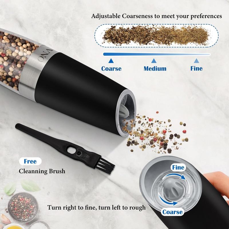 MOVNO 2Pcs Gravity Electric Salt and Pepper Grinder Set, Battery