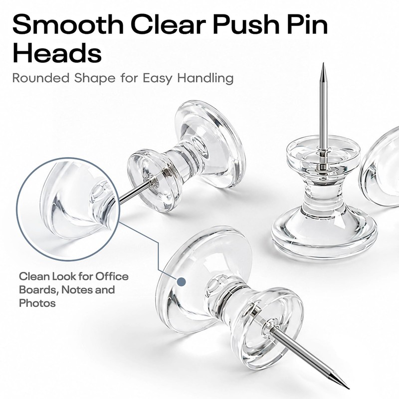 Optomni Giant Push Pins 60 PCS, 1 Inch Large Clear