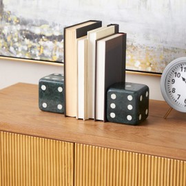 Deco 79 Marble Decorative Bookends Dice Non Skid Bookends, Set of 2 Office Bookends4 W, 4" H, Black