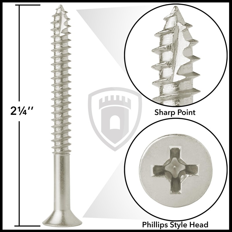 Cauldham Satin Nickel Wood Screws #9 x 2-1/4 Inch for