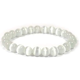 Reiki Crystal Products - Pulsera de selenita natural de 8 mm para curación de Reiki y protección de corrección de Vastu, concentración de espiritualidad y aumento de la creatividad, 8mm, Cristal