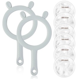 3-in-1 Fine Mesh Strainer with Detachable Sieves, 100/200/300 Mesh Strainer with Pink Handle (2 Grey)