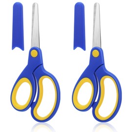 2Pcs Stainless Steel Office Scissors, Children's Handmade Scissors for School, Small Left Handed Scissors with Cover 14.6cm, Multipurpose Stationery Scissors for Students, Kids Scissors for Home