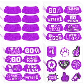 Gameza Purple Face Glitter Eye Black Stickers, 36PCS Football Baseball Breathable Eye Stickers, Soccer Face Sticker Party Favors for Lacrosse Fans, Spirit Day Accessories (Glitter, Purple)