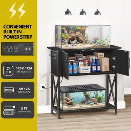 Saicool 29 Gallon Fish Tank Stand, Aquarium Tank with Power Outlets, Large Fish Tank Cabinet Metal Double Shelf Aquarium Stand with Cabinet Storage for 20 Gallon Aquarium, Black