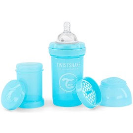 Twistshake Anti Colic Baby Bottles - Premium 180ml/6oz Bottles with 100ml Milk Storage Container for a Comfortable Feeding Experience for Baby Care - Pastel Blue