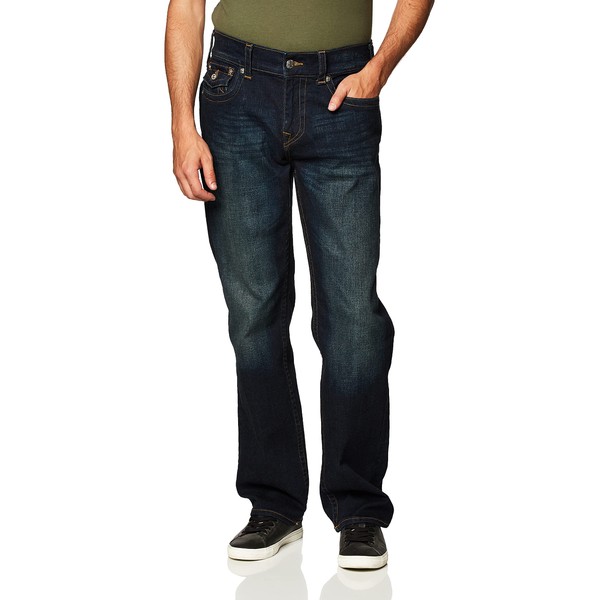 True Religion - Ricky de pierna recta con bolsillo trasero con solapa, Jeans Hombre, Azul (Blue), 36W X 32L