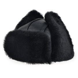 MGGMOKAY Aviator Hat Genuine Shearling Leather Aviator Cap Warm Russian hat,Black,L