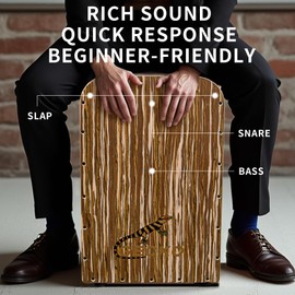 GECKO GL40BK Cajon Drum – 19" Wooden Percussion Box with Removable Snare for Versatile Sound, Deep Bass & Sharp Slaps, Adjustable Hand Drum