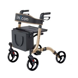 Rollator Walkers for Seniors Folding Rollator Walker with Seat and Four 8 inch Wheels Medical Rollator Walker with Comfort Handles and Thick Backrest Aluminium Frame,Champagne