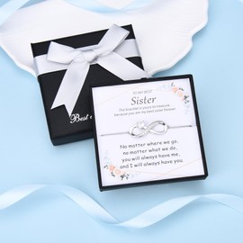 ADVIOK Infinity Bracelet for Sister, 925 Sterling Silver Bracelet with Heart Cubic Zirconia Birthdays Christmas Gifts with Card Jewellery Presents for Big Little Sister